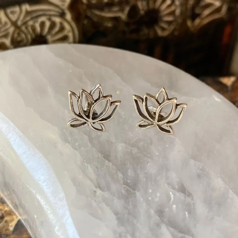 Lotus Flower Sterling Silver Stud Earrings Silver - Image 3