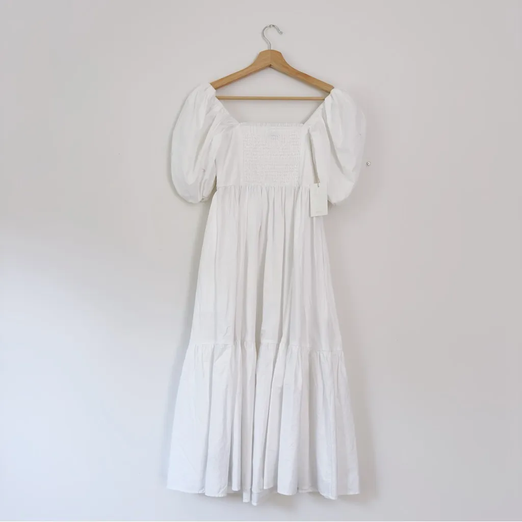 NEW Aritzia Wilfred Amuse Poplin Midi Dress Cotton Poplin Tiered Dress White - Image 7