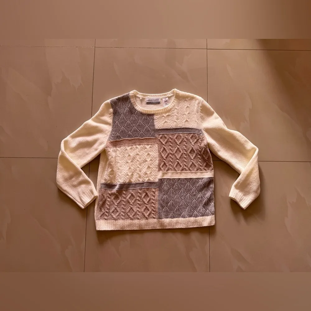 Alfred Dunner Womens Gray White Check Long Sleeve Pullover Sweater Size PM - Image 12