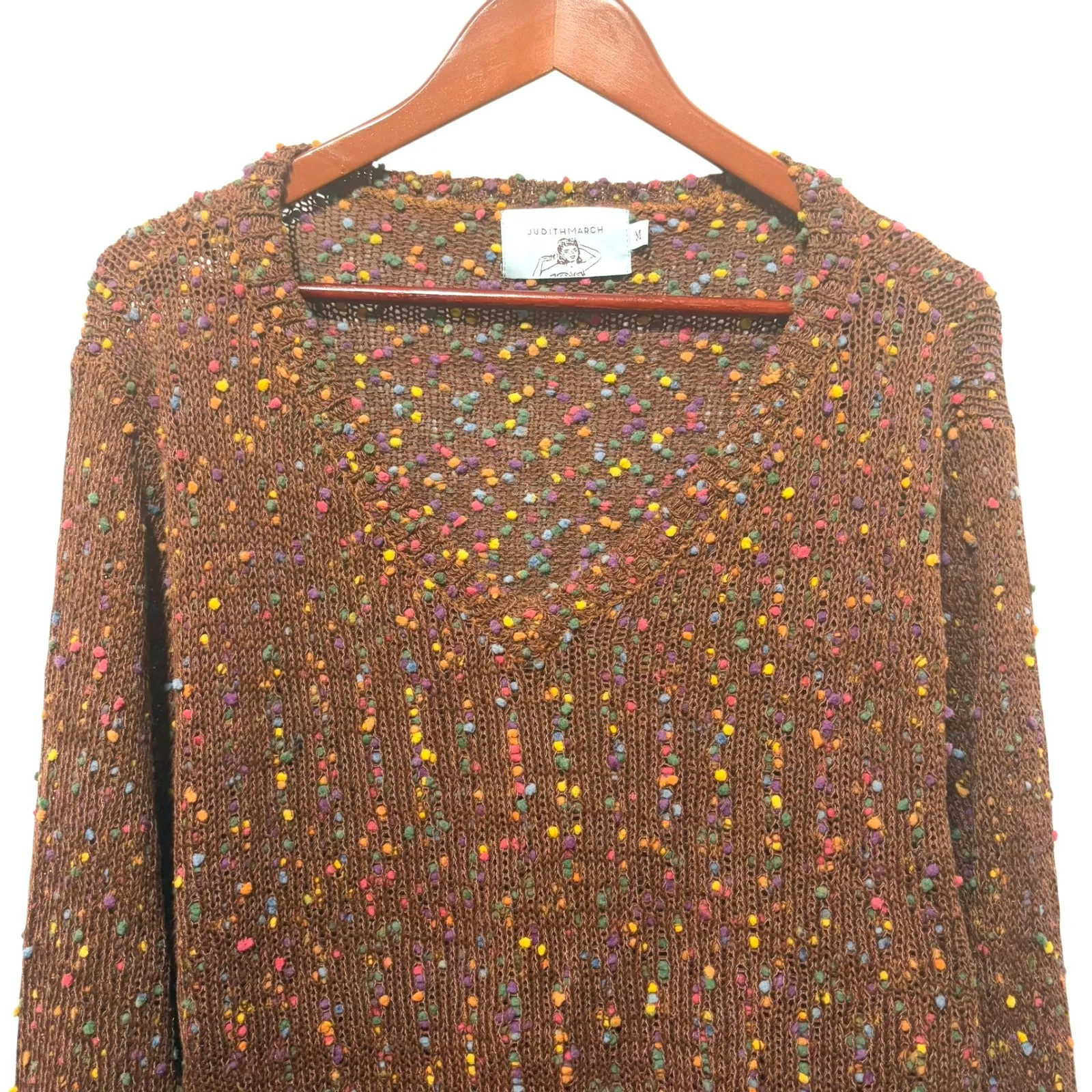 Judith‎ March Women Sweater M Brown Multicolor Popcorn Knit Boho Retro Y2K Indie - Image 3