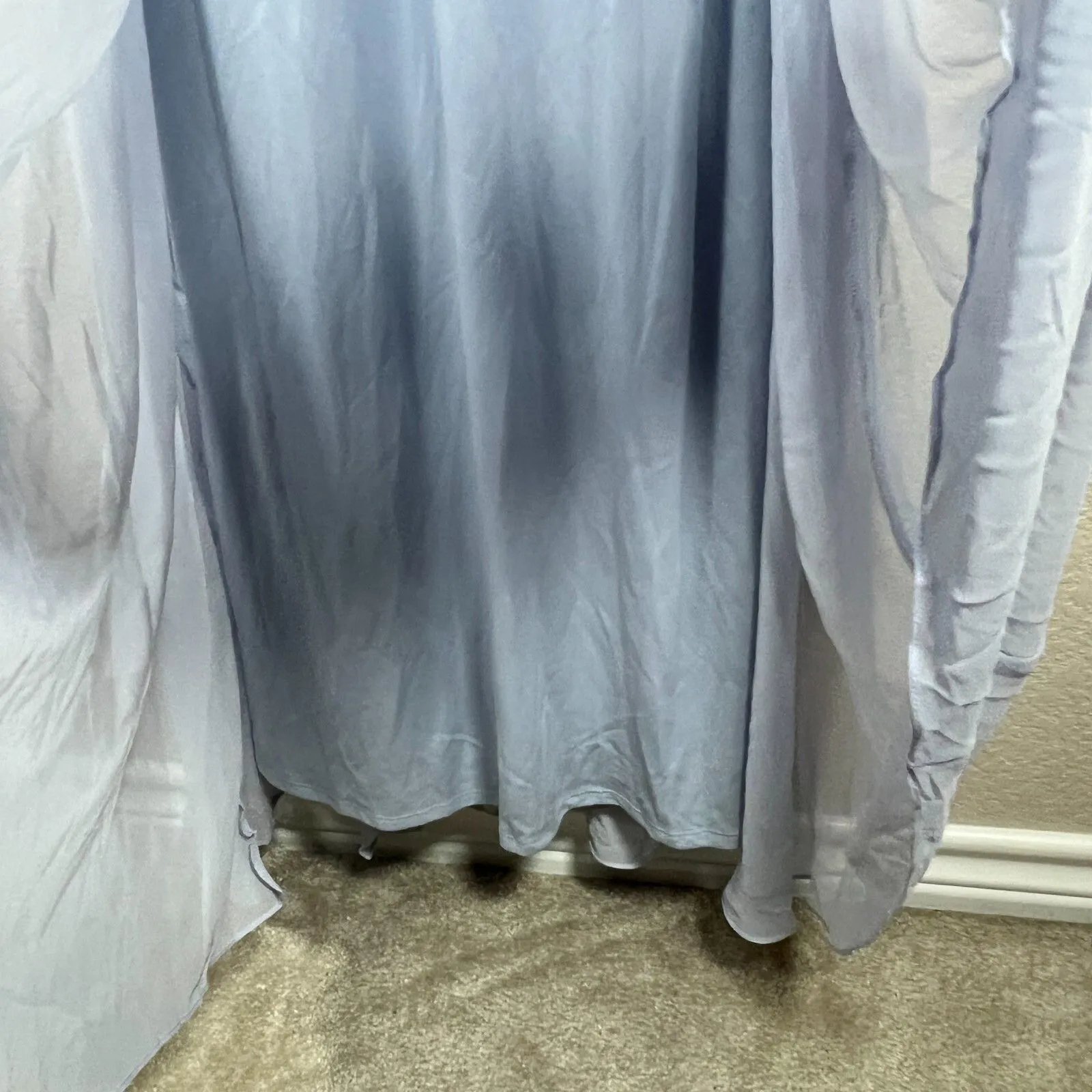 Dessy Collection Blue Silver Chiffon Gown Size 0 Dress Puff Sleeve Cottagecore - Image 6