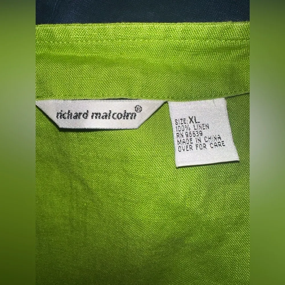 EUC IRISH LINNEN LIME GREEN TUNIC SHIRT VNECK WITH NECK EMBELLISH SZ XL - Image 9