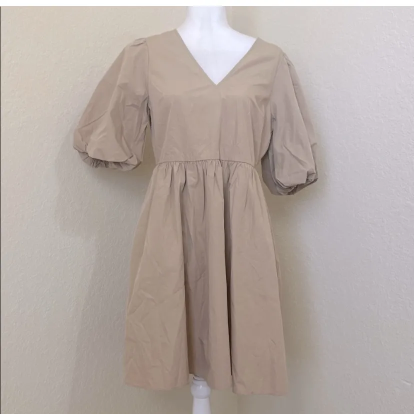 Madewell Poplin V-Neck Beige Bubble-Sleeve Mini Dress Size 2 - Image 10