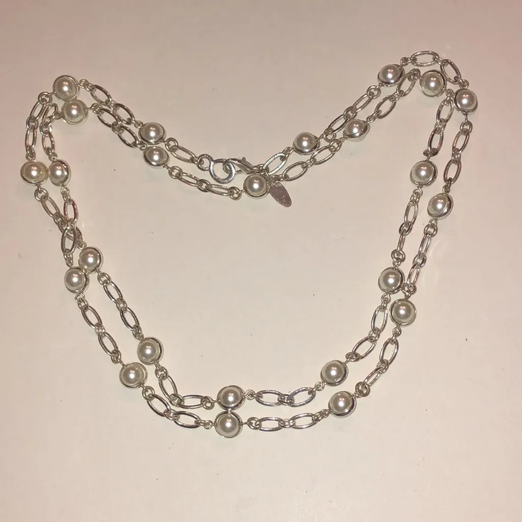 Talbots Elegant Silver Tone Faux Pearl Beaded Boho Necklace - Image 5