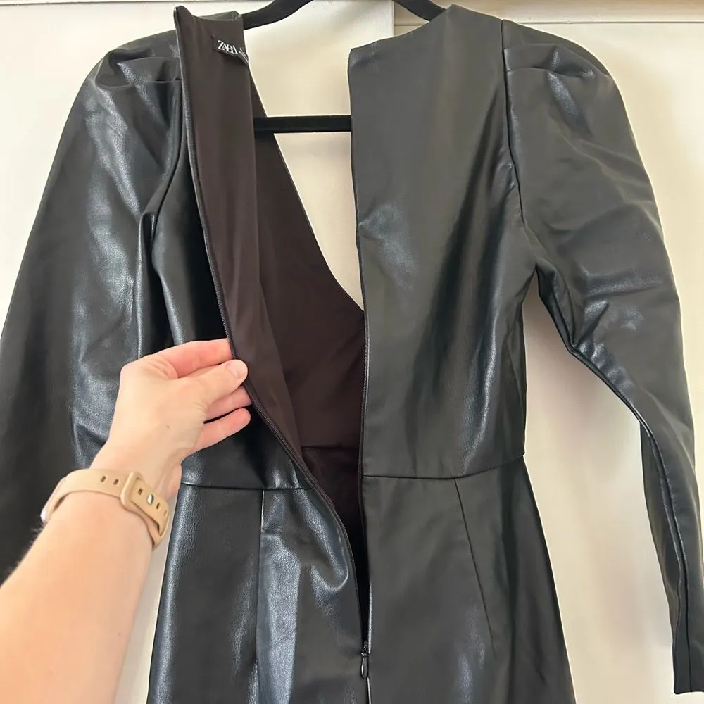 Zara Black Leather Dress - Image 8