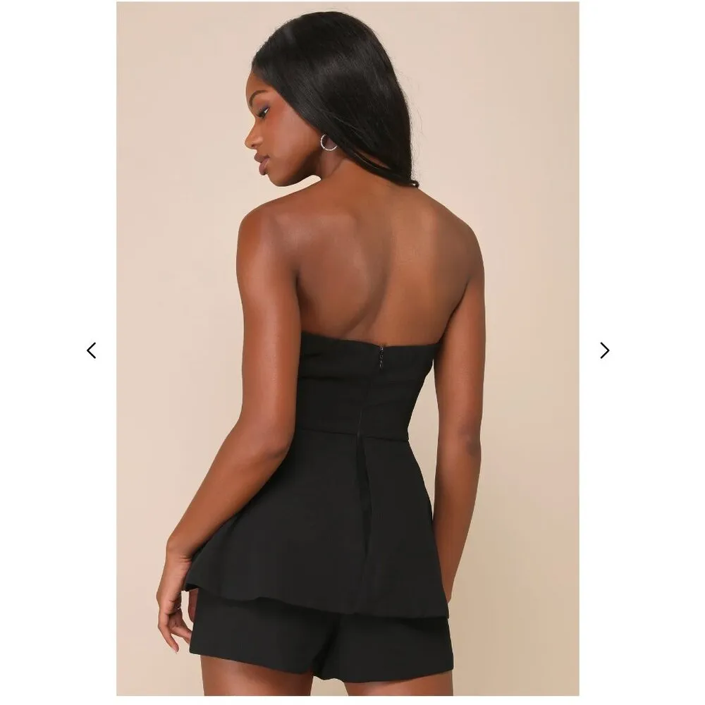NWT Where You Are Black Textured Strapless Romper Lulus / Size Small - Image 2