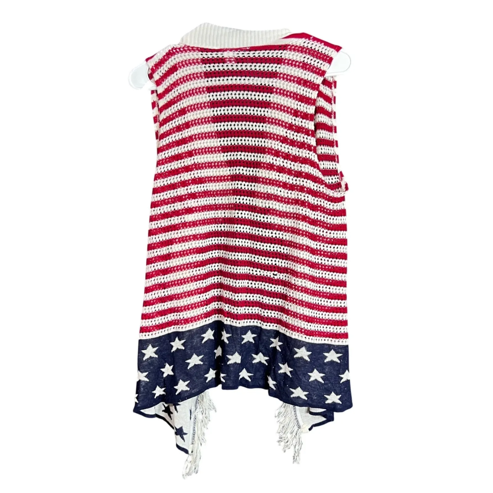 Cool Attitude American Flag Crochet Vest Womens 3X Cardigan Fringe Patriotic Red - Image 3