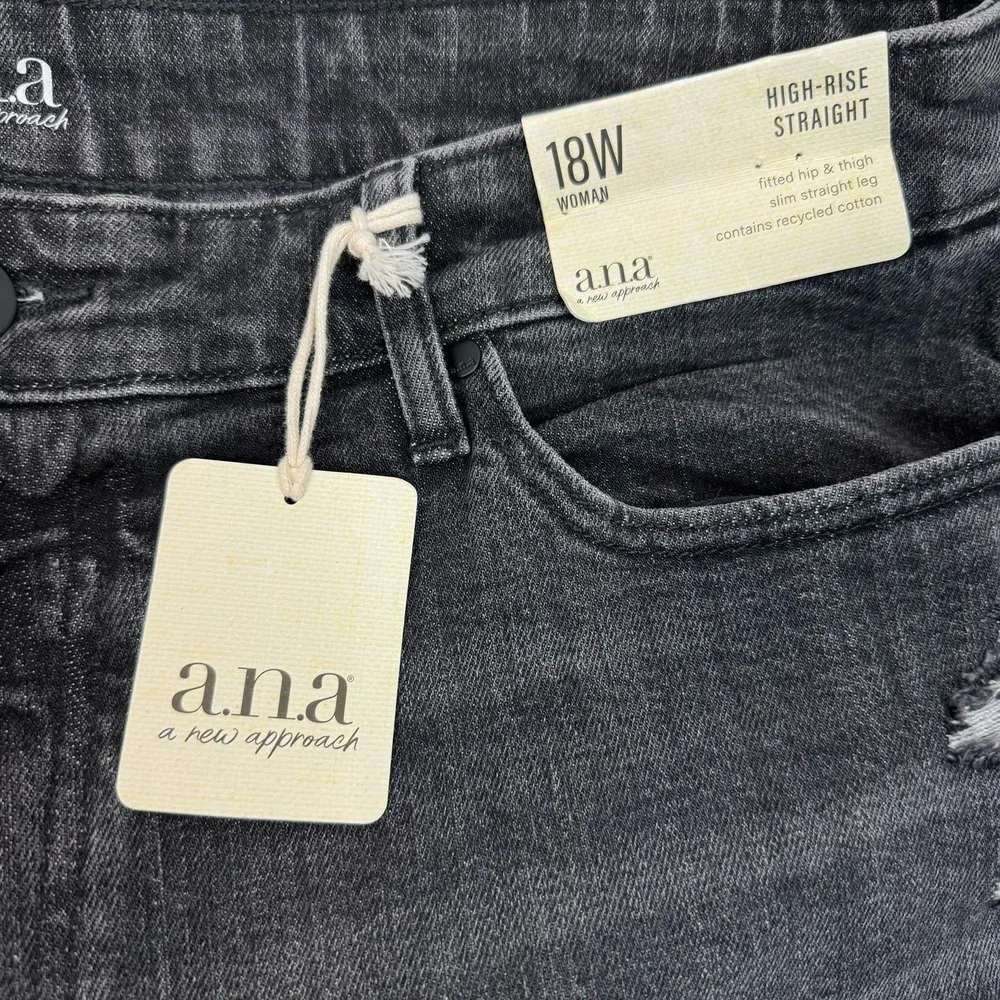 NEW ANA Womens High Rise Straight Jeans Black Dark Rinse Denim Plus Size 18W - Image 6