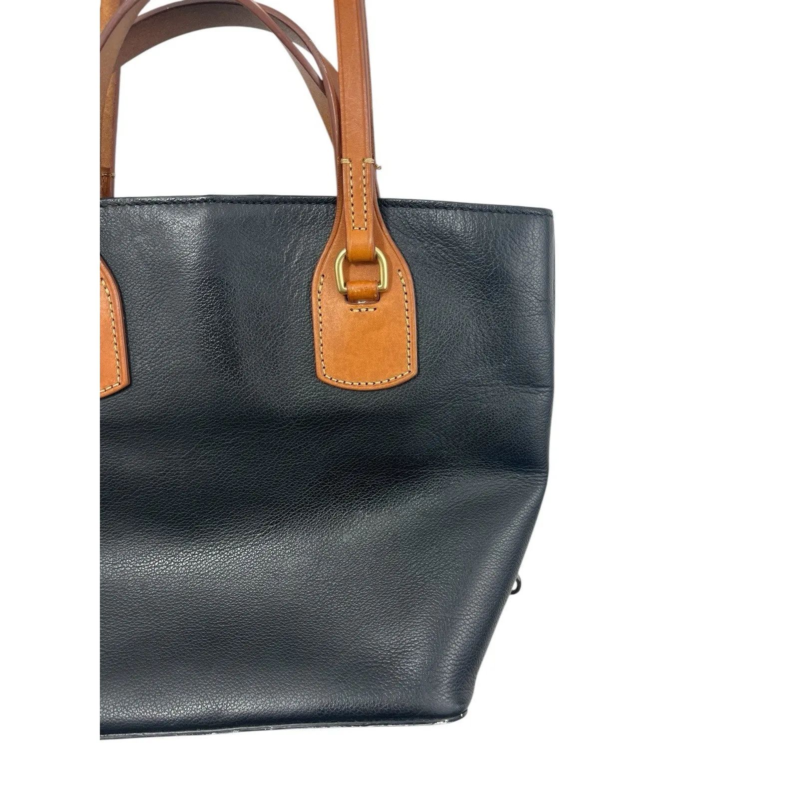 Dooney & Bourke Florentino Black Medium Tote Purse Bag Tassels Brown Leather - Image 5