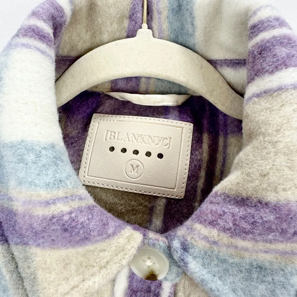 Blank NYC Plaid Cropped Shacket Jacket Coat Relaxed Neutral Fleece Revolve M - Image 10