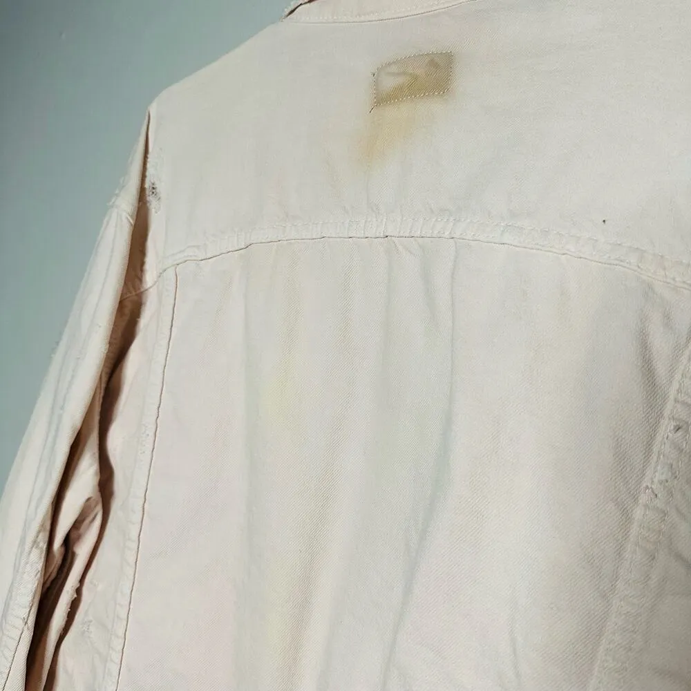 Lucky Brand light Pink Denim Distressed Button Front Collared Crop Jacket Size S - Image 4