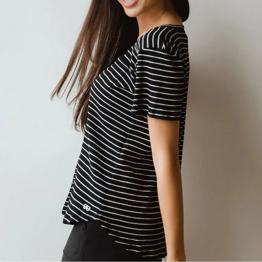 Albion Basic V Neck Tee Black White Stripe Pocket Short Sleeve T Shirt Sz Small - Image 6