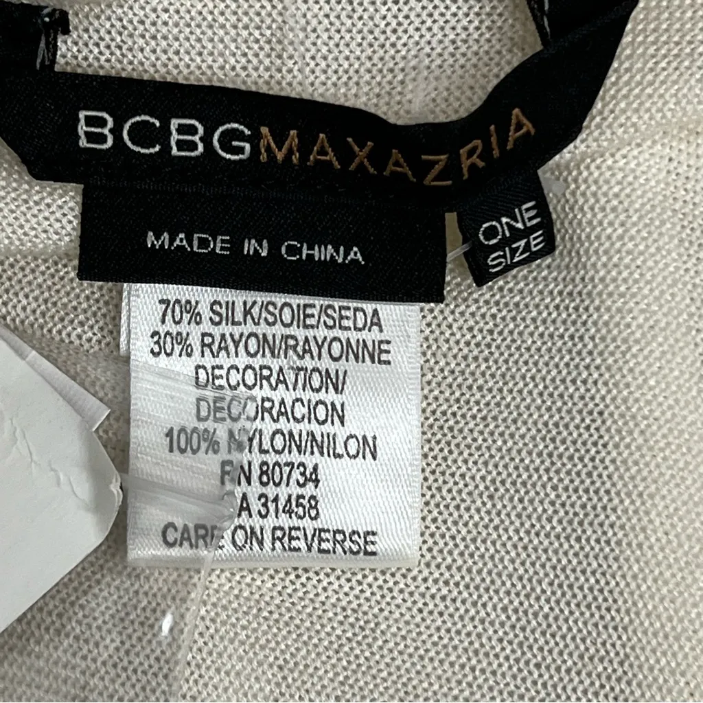 NWT BCBG Maxazria one size Cream Fringe Sleeveless crochet poncho silk blend SEE - Image 2