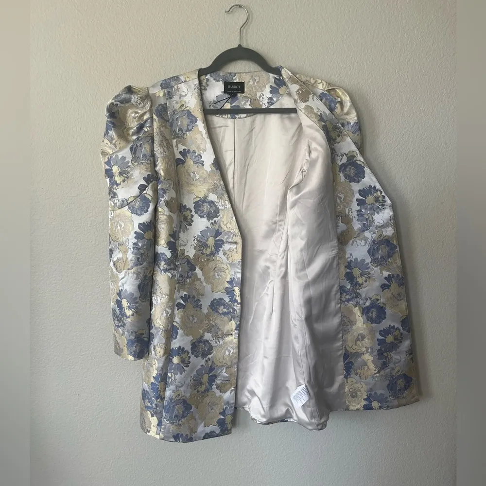 Bardot Floral Jacquard Puffy Long Sleeve Minidress With Buttons Women’s Size 6 - Image 3