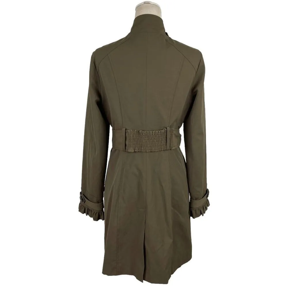 BLANC NOIR Belted Tailored Office Siren Trench Coat Ruffle Cuffs Medium Green - Image 11