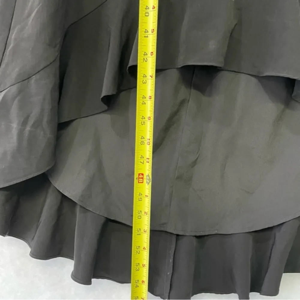 Halston Black Dress Large High Low Poplin Spaghetti Strap Semi Formal Gown - Image 7