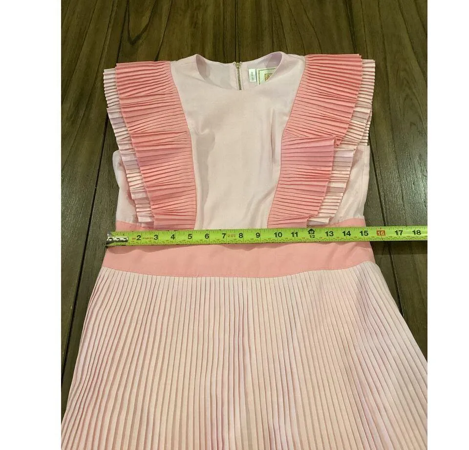 Emily Mccarthy Chloe Rose Petal Ruffle Pleated Short Sleeve Midi Dress S pink - Image 2