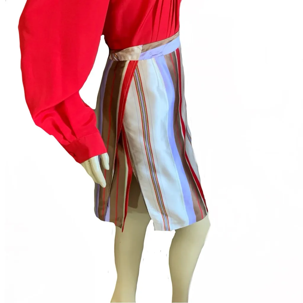 HARVE BENARD CREAM, BROWN, RED & VIOLET VINTAGE STRIPE SILK SKIRT NWT (12) - Image 3