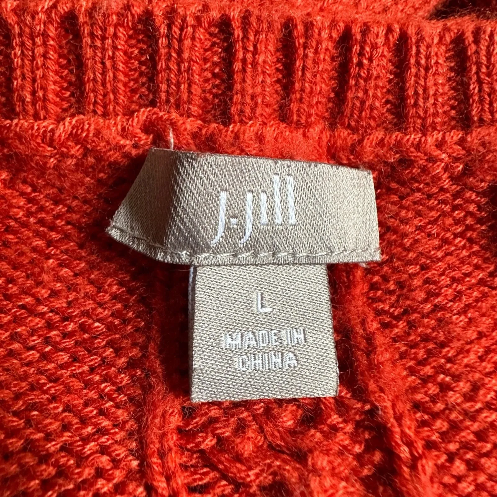 J. Jill Orange Cable Knit Wool Sweater Preppy Bright Cozy Vacation Fall Casual Size L - Image 2