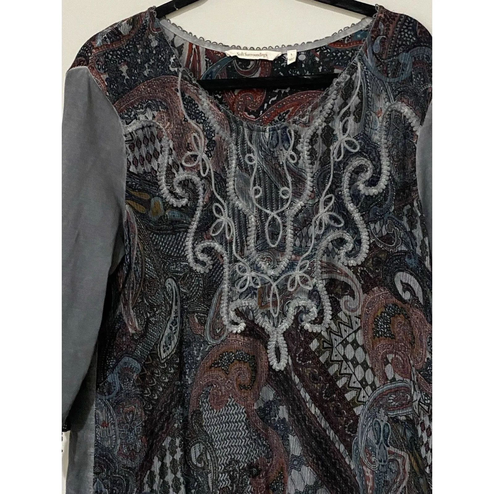 Soft Surroundings 3/4 Sleeve Paisley Boho Tunic Blouse Women's Size L - Image 10