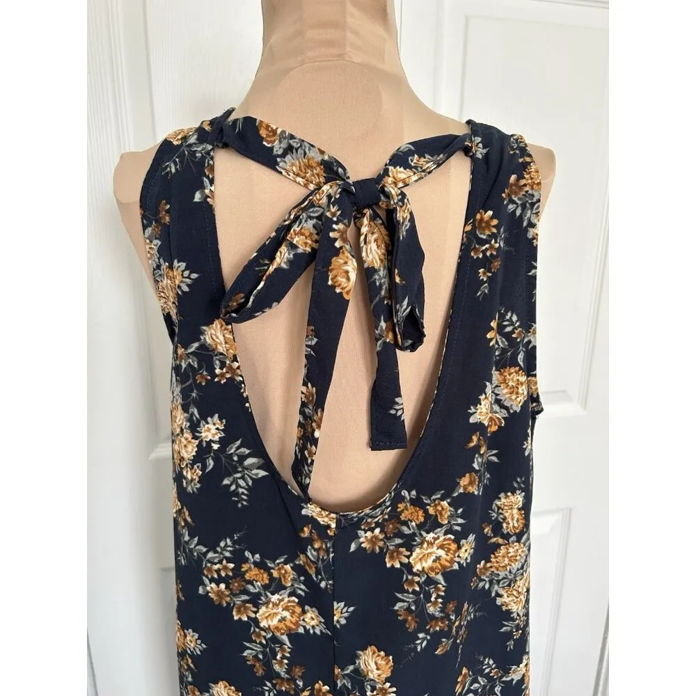 Rokoko Womens Navy Blue Floral Sleeveless Tie Back A-Line Mini Dress Size M - Image 4
