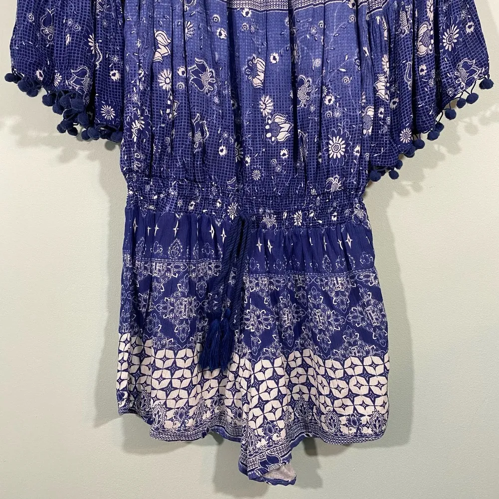 RAGA Women's Blue Graphics Off Shoulder Romper Size S - Image 7