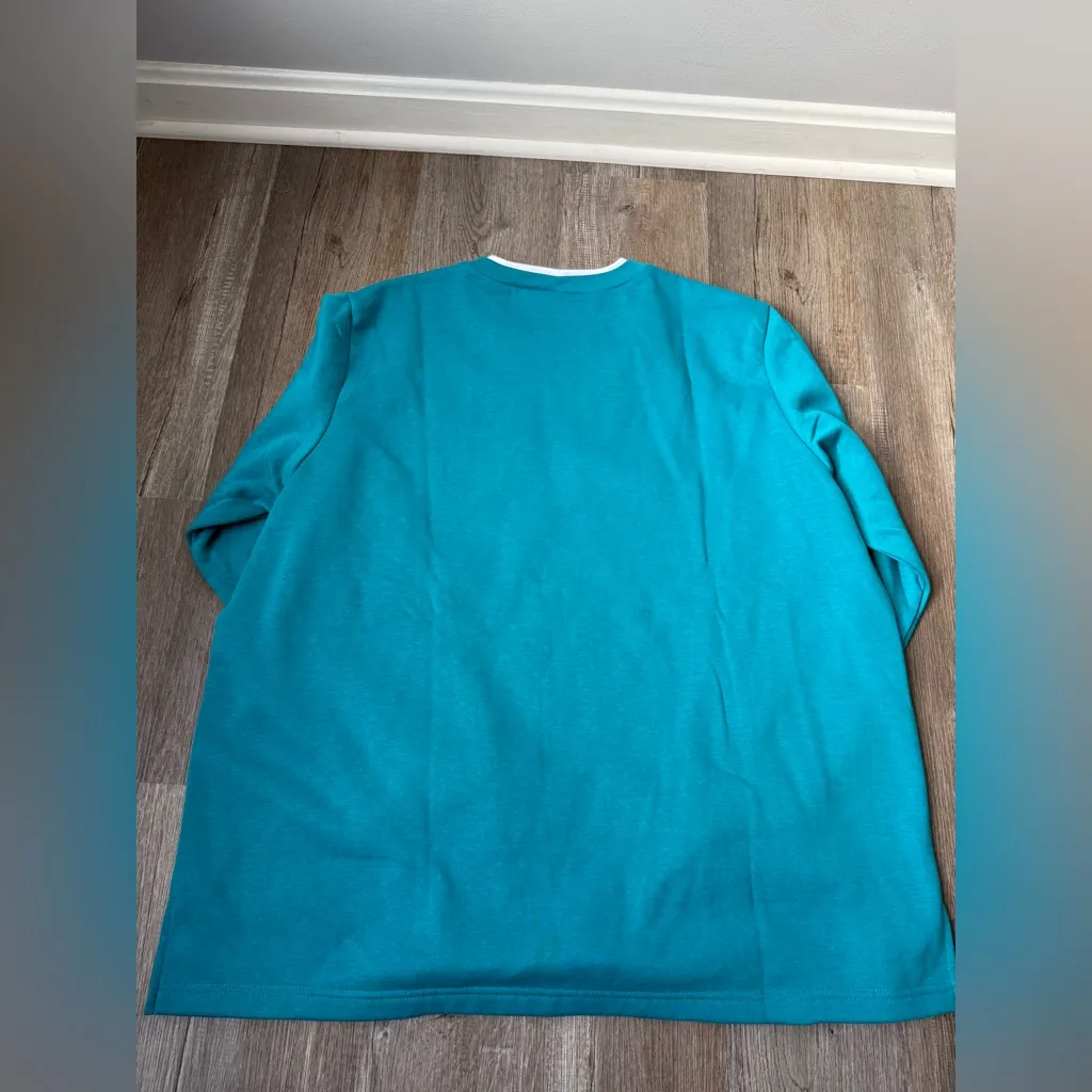 VTG Blair Floral Embroidered Sweatshirt Hippie Boho Teal Blue White Size 2XL - Image 7