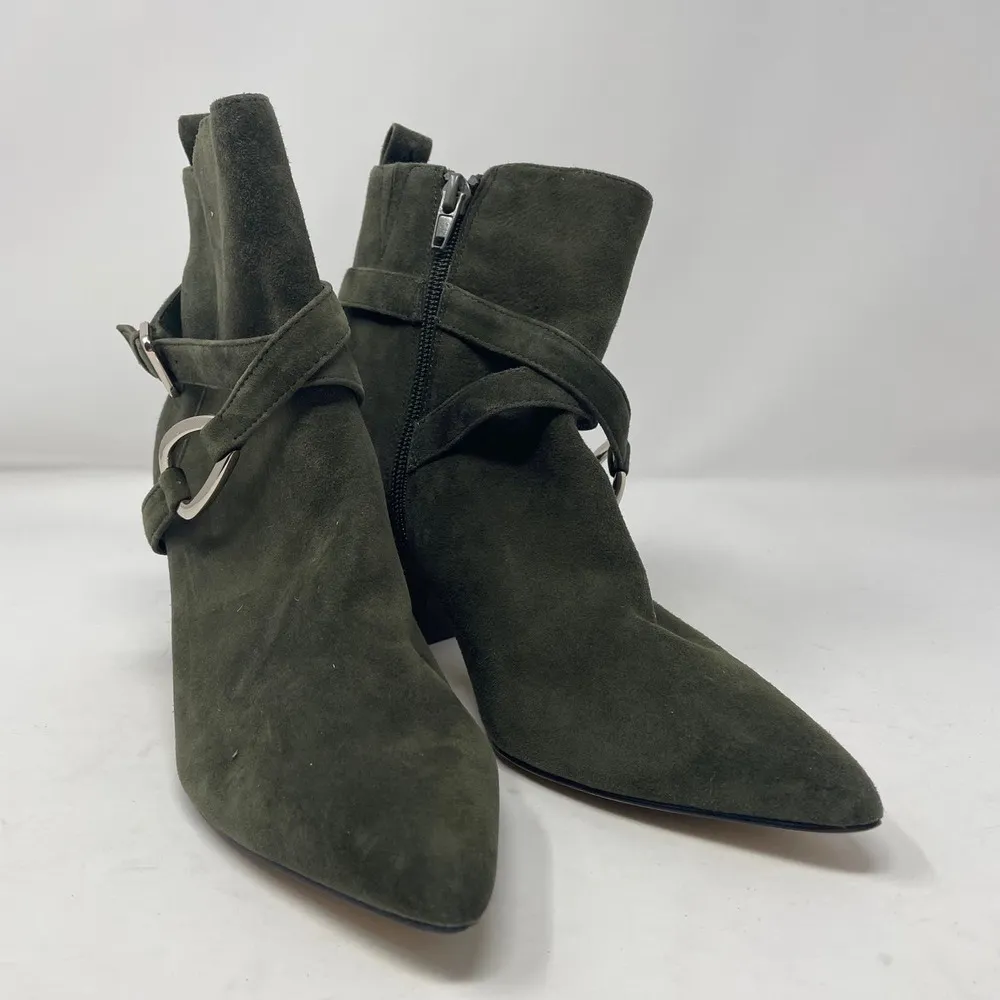 White House | Black Market WHBM Devon Side Buckle Bootie 6 Womens Green Pointed Toe Block Heel 100% Suede - Image 4