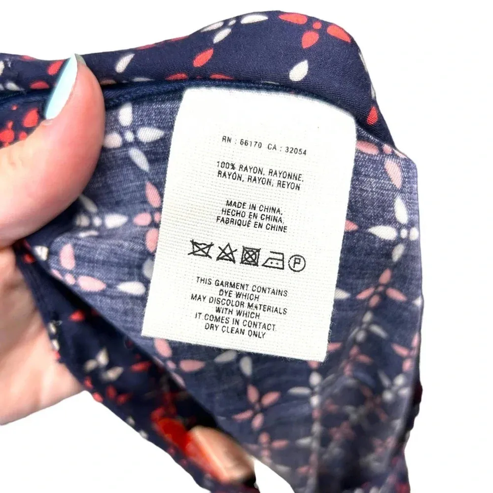 Anthropologie Cartonnier Pants Geometric‎ Print Wide Leg Rayon Navy Blue Size 4 - Image 10