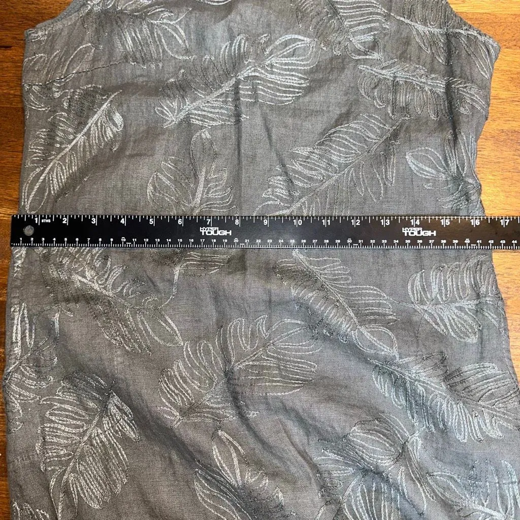 Lina Tomei Floral Embroidered 100% Linen Dress Green - Image 6