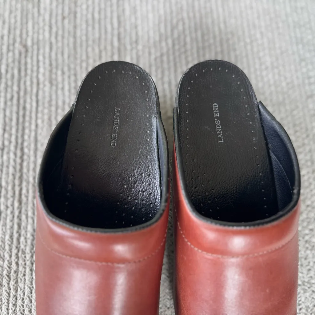 Lands’ End Cognac Brown Leather Clogs Mules Size 9 - Image 4