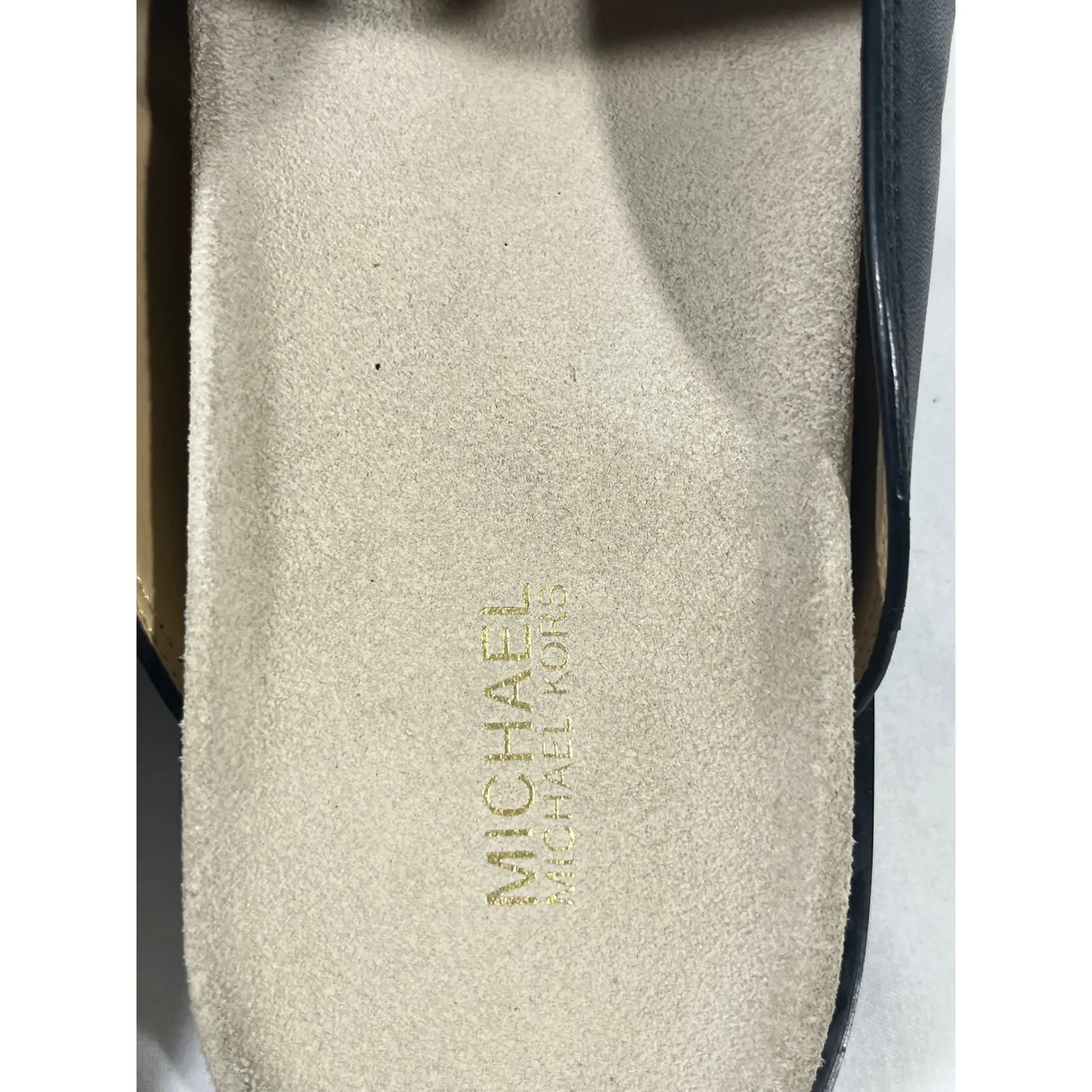 Michael Kors Black Leather Mules Gold Chain Lug Sole Womens Slip On Resort Sz 7 - Image 9