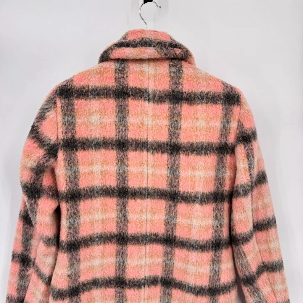 Loft Double‎ Breasted Coquette Coat XXS Pink Gray Plaid Wool Blend Lined Pockets - Image 6