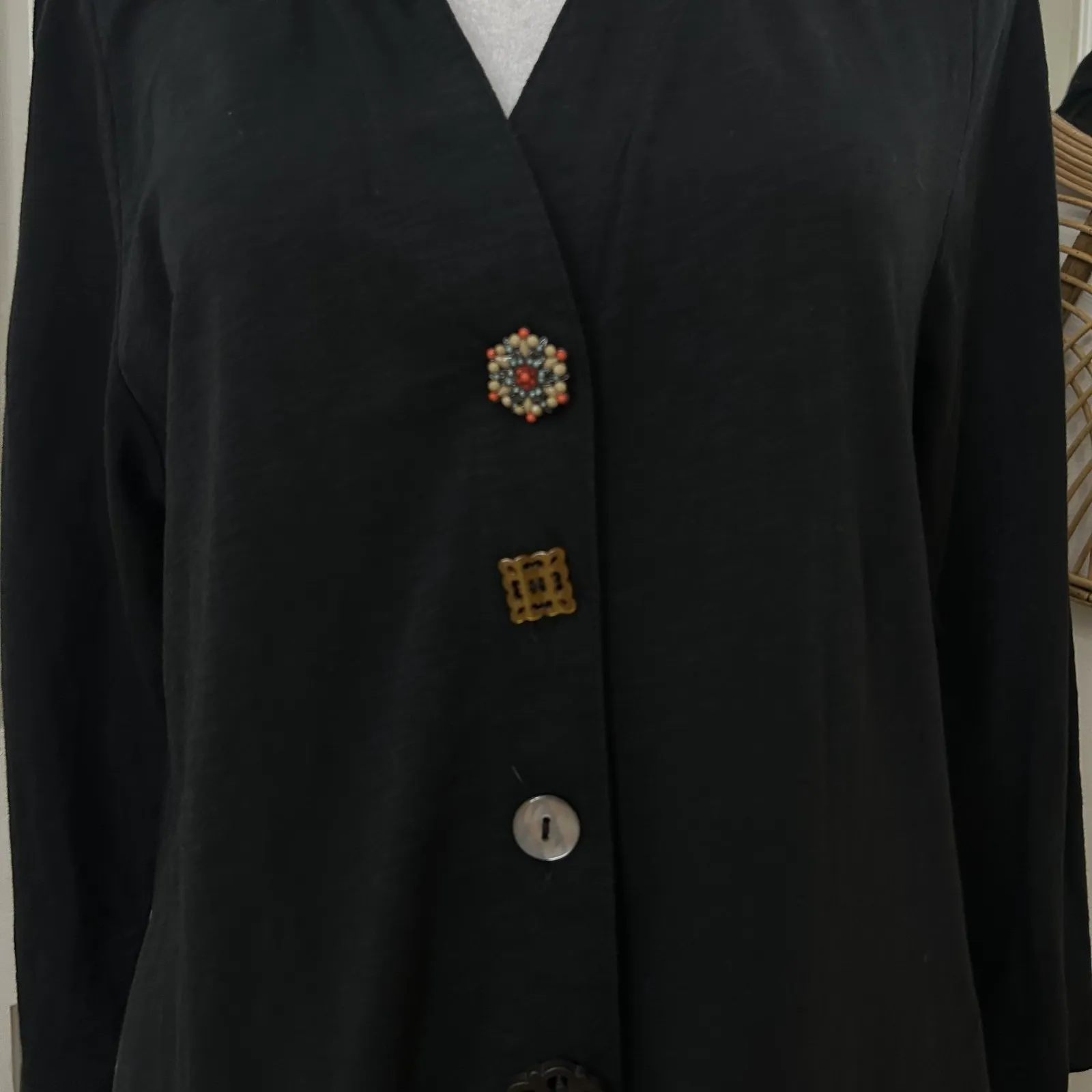 Soft Surroundings Lagenlook Lagom Artsy Danielle‎ Dress Black Funky Button Up M - Image 2