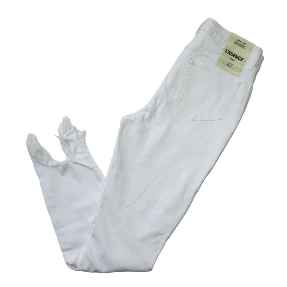 NWT L'Agence High Line in Blanc Destruct High Rise Skinny Stretch Jeans 27 $275 - Image 7