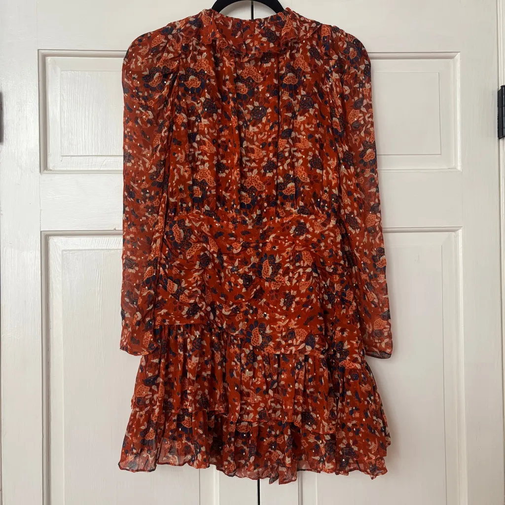 Ulla Johnson Cecily Mini Dress Poppy Rust Orange Size 2 XS Metallic Ruffle Silk - Image 10