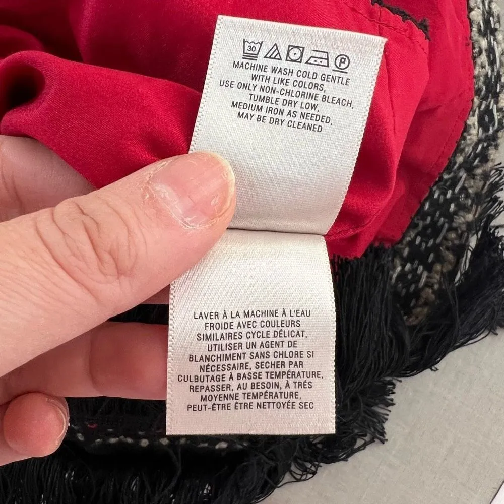 Vanessa Virginia Jinete Knit Ikat Zigzag Print Pompom Fringe Red Black Dress 4 - Image 11