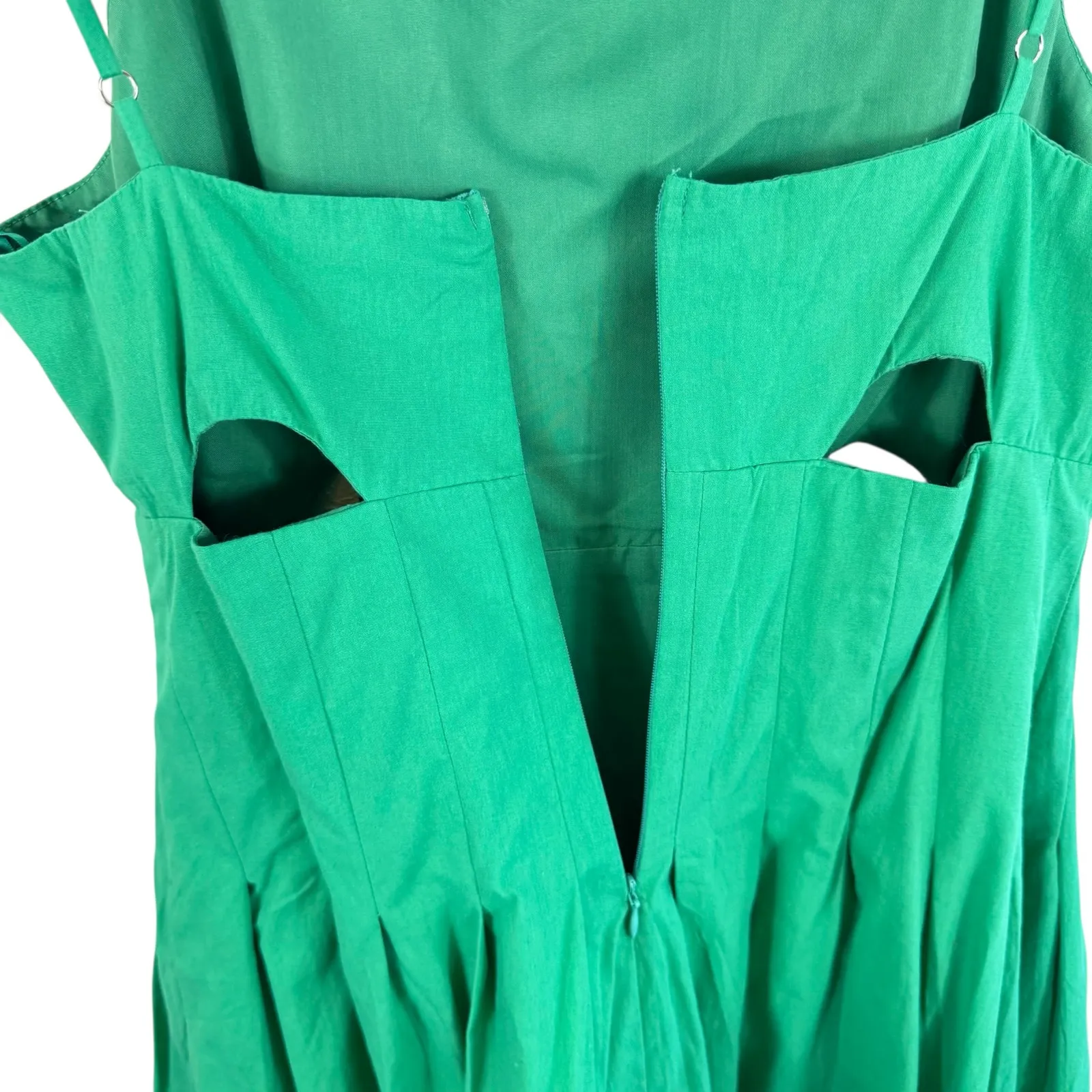 Papermoon NWT Green Cotton Cutout Spaghetti Strap Pleated Mini Dress Size L - Image 4