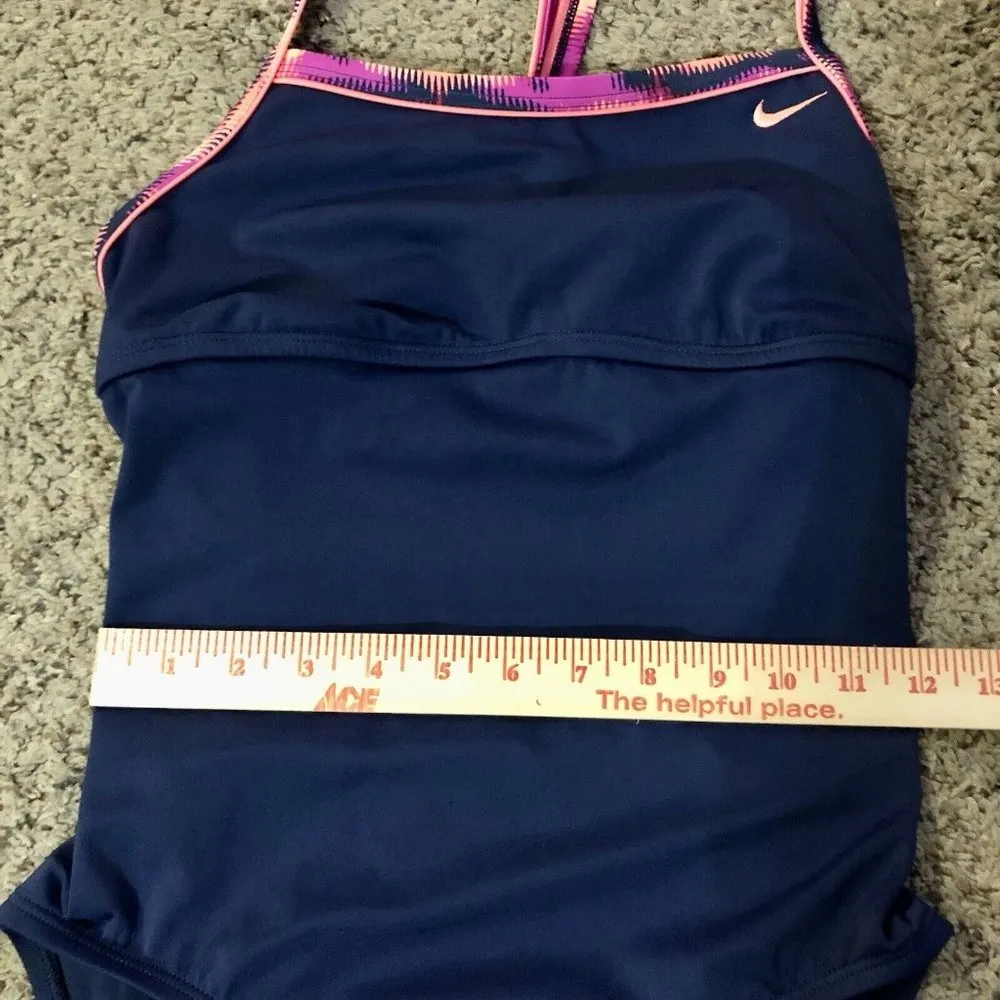 Nike Swimsuit Womens M Used One Piece Navy Pink Salmon - Image 6