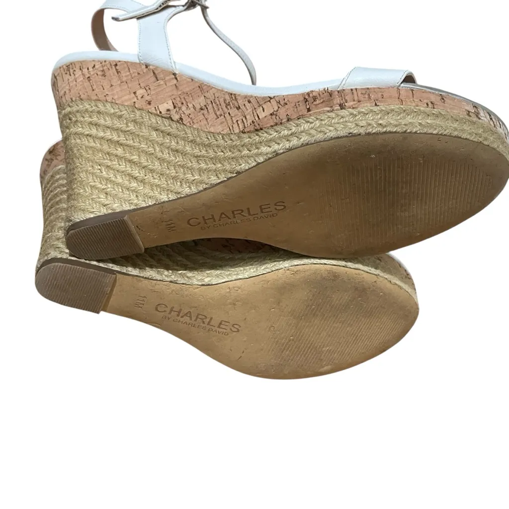 Charles By Charles David Arizona Cork Espadrille Wedge Sandals White Women 11M - Image 8