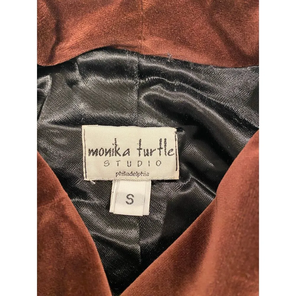 Vintage 80s Monika Turtle Black Velvet Evening Long Swing Coat Womens Size Small - Image 6