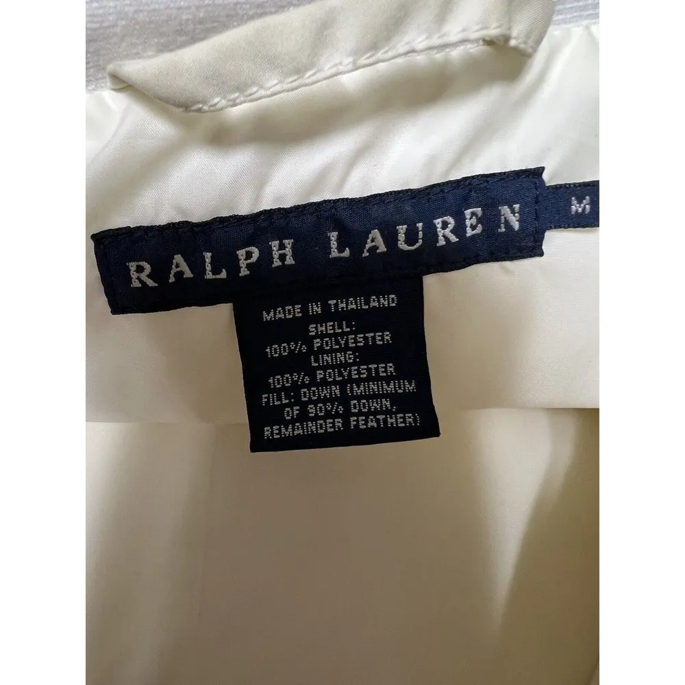 Vintage Ralph Lauren Down Puffer Vest Blue Label Zip Pockets Cream Women’s M - Image 9