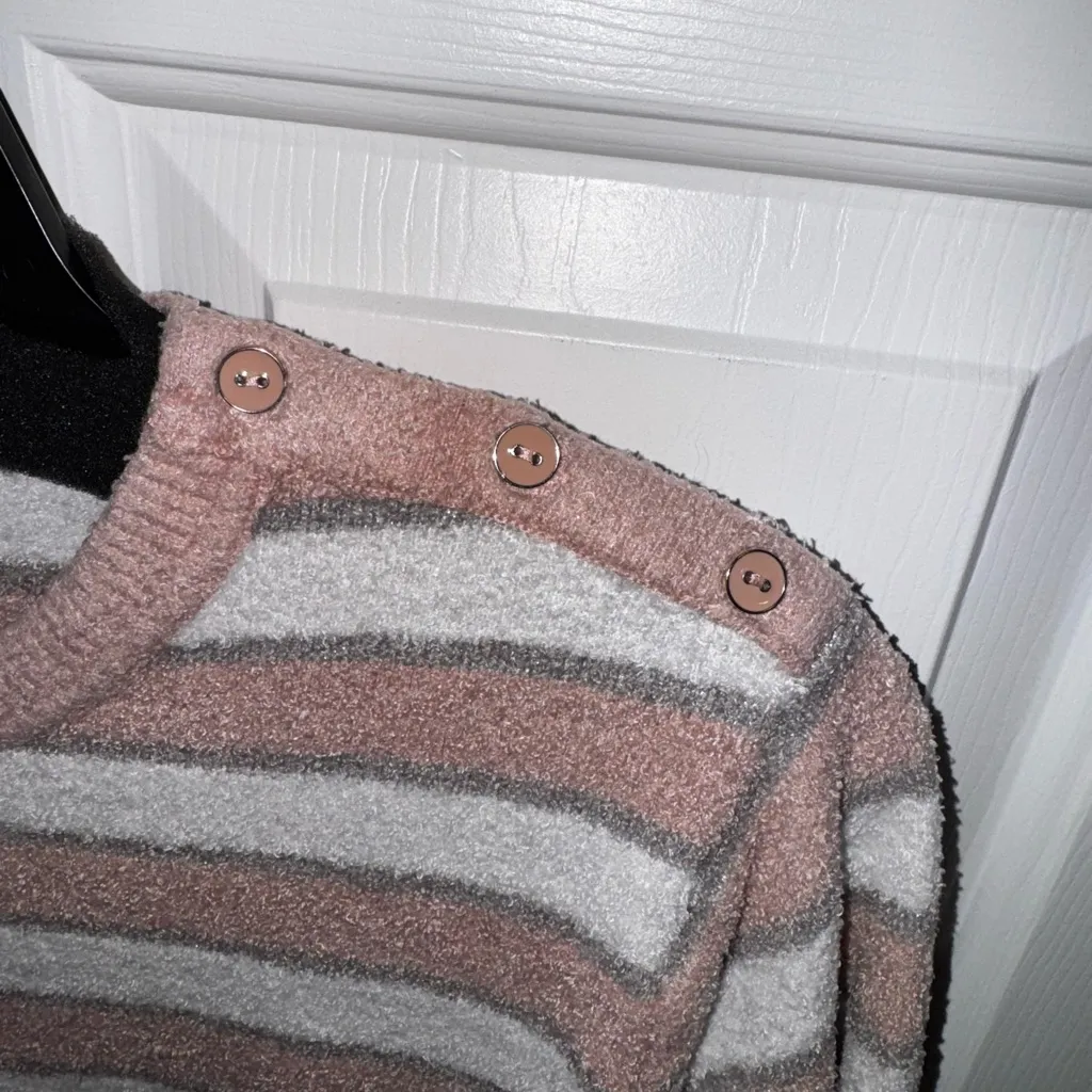 Barefoot Dreams Plus Cozy-Chic Lite Lurex Pink Striped Pullover Sweater 3X - Image 9