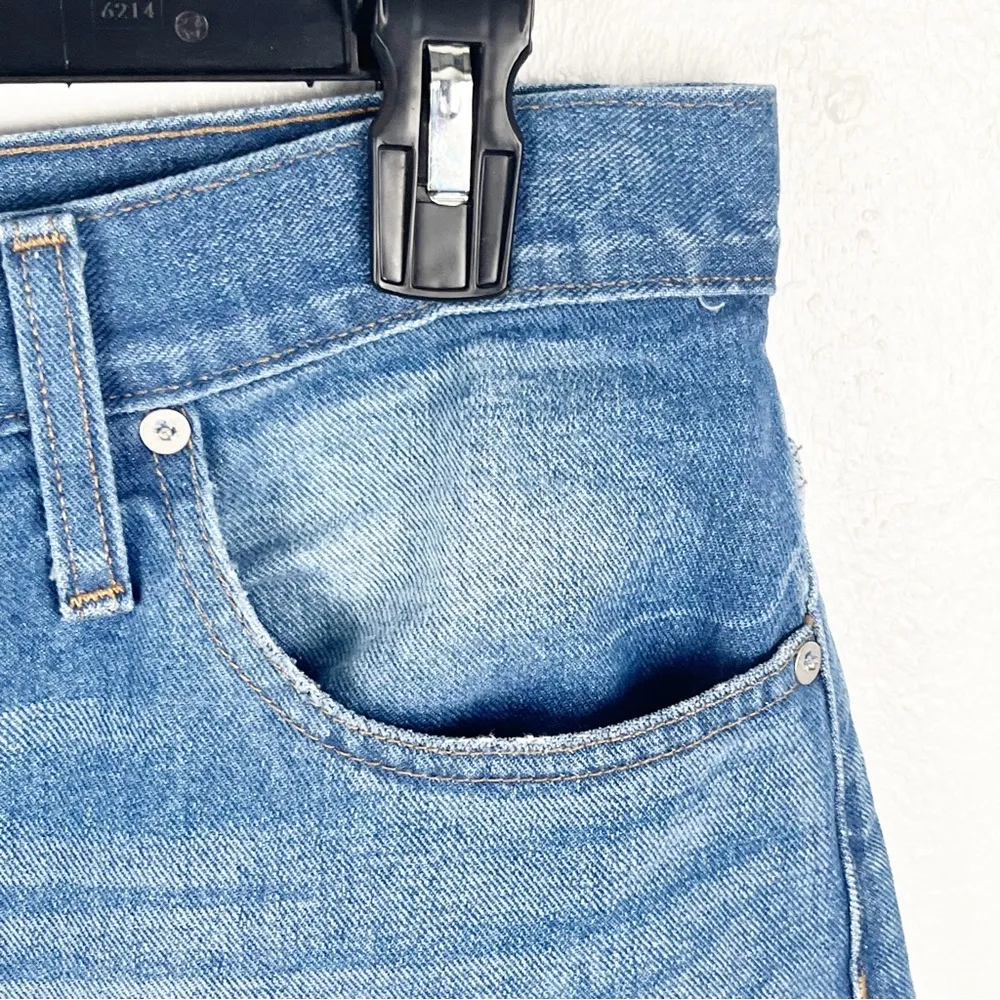 MADEWELL Blue Denim High Rise Side Slits Frayed Hem Jean Shorts, Size 32 - Image 7
