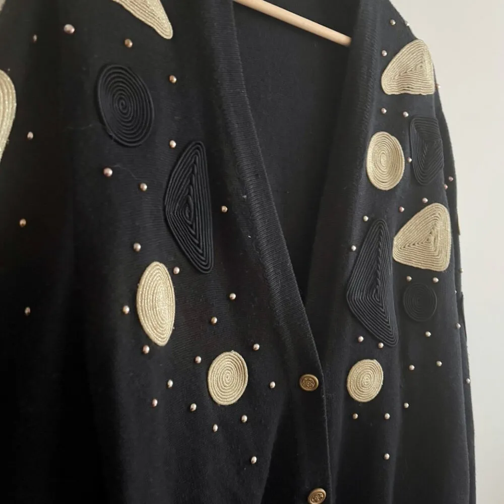 Vintage 1980s Black/Gold Embellished Unique Cardigan Sweater Size S/M Black - Image 4