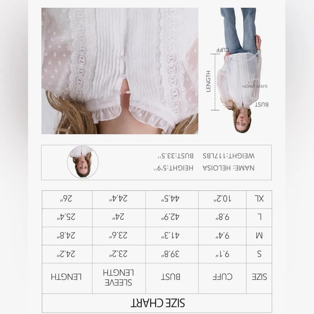 NEW Light Blue Long Sleeve Embroidered Eyelet Dressy Career Blouse L Size L - Image 5