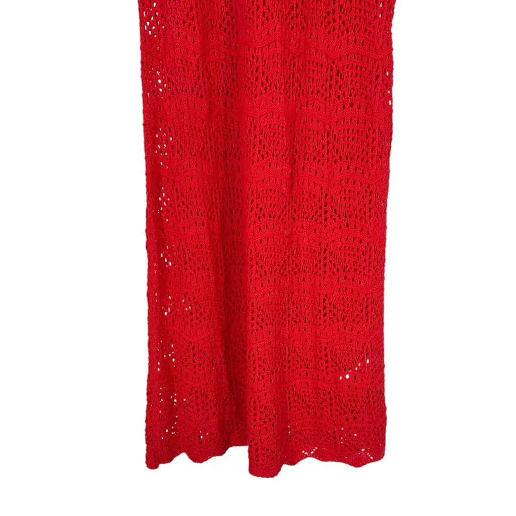 C&C California Red Crochet Knit Coverup Dress size Medium Sleeveless Tank Scoop - Image 5