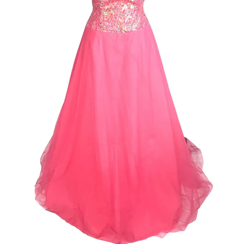 Mystique Strapless Beaded Tulle Prom Ball Gown 8 Corset Back Coral Quinceañera - Image 4