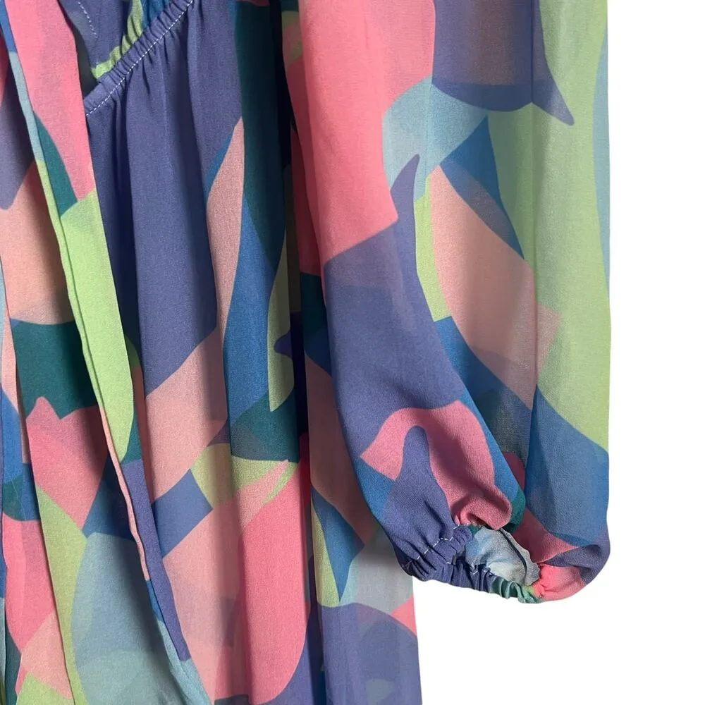 Beach Riot Shiloh Printed Long Sleeve V-Neck Tie Front Coverup Maxi Dress Small - Image 5