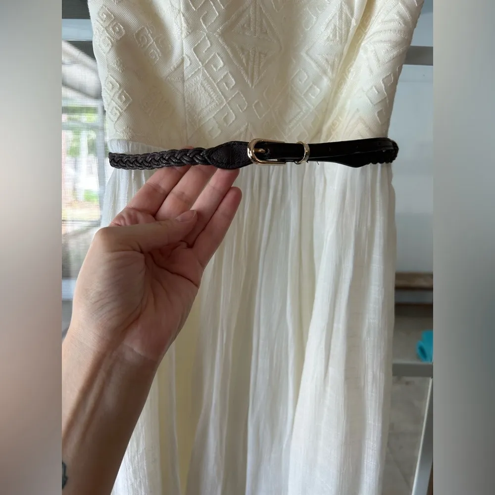 Three pink hearts creamy white mini dress with braided brown belt - Image 15